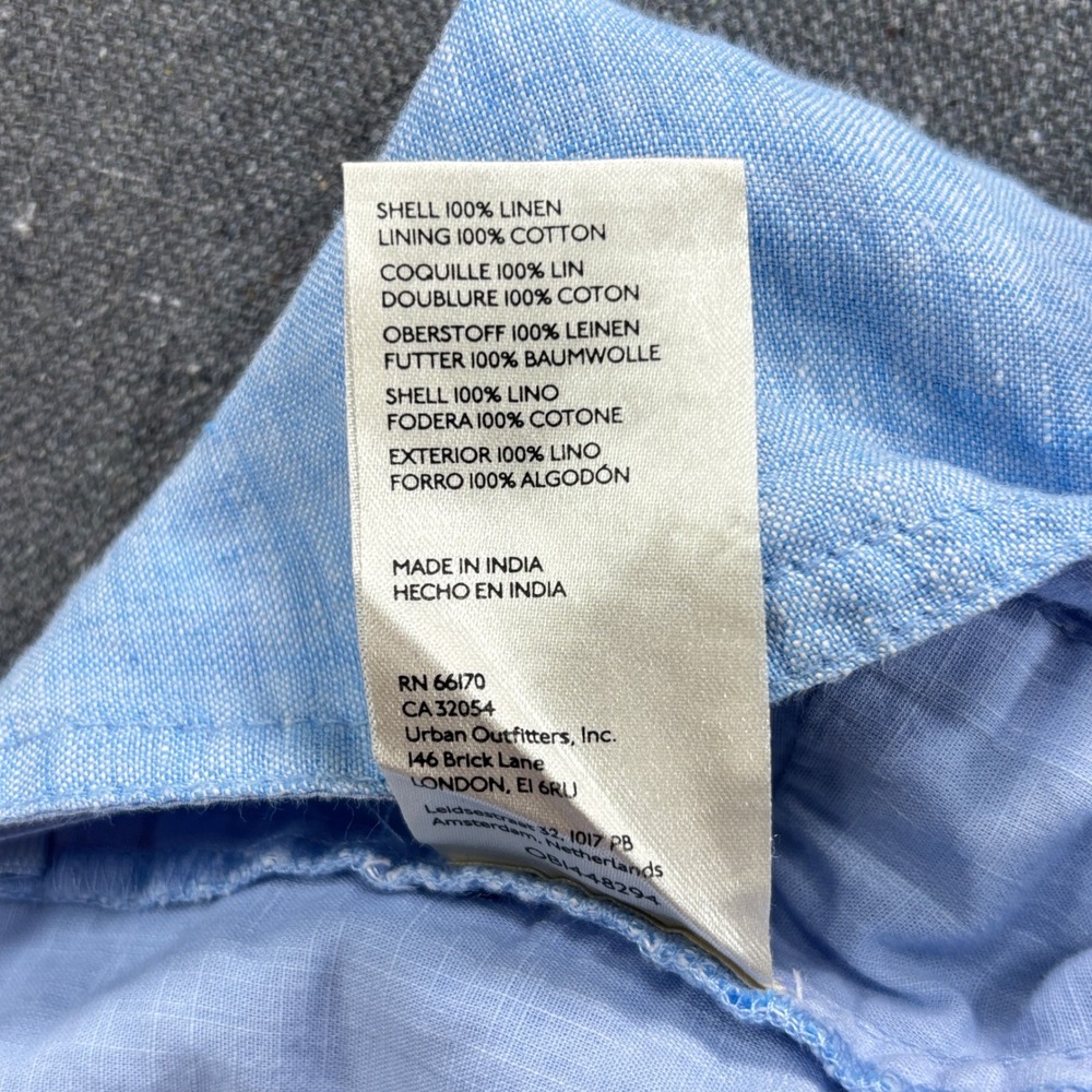 Anthropologie Light Blue Linen Blend Criss Cross Back Crop Top Smocked Back - Picture 5 of 7